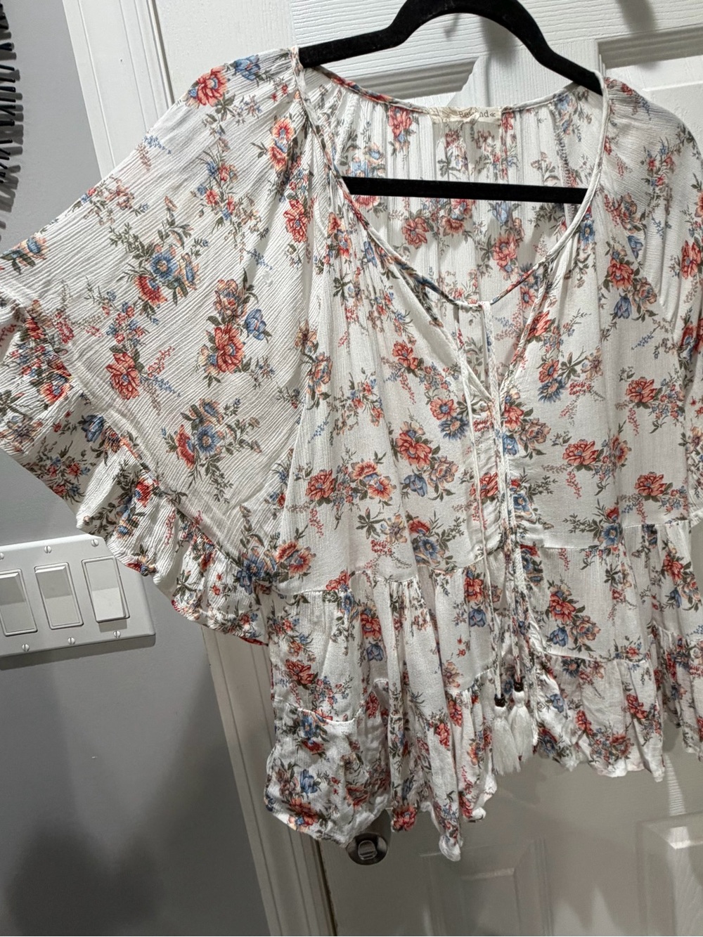 Rewind Floral Boho Peasant Blouse Flutter Sleeve Tiered Top S